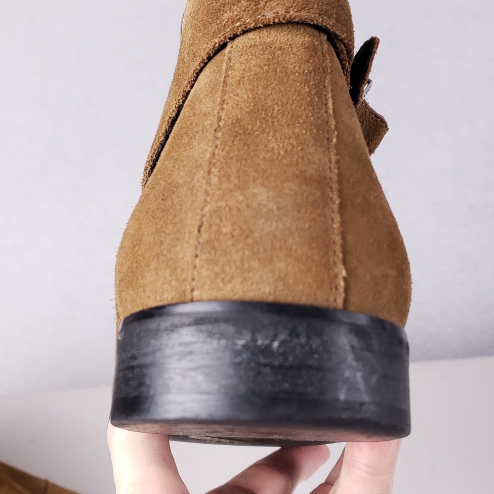 Karl Lagerfeld Paris Suede Ankle Boots 9.5M Buckle Strap Brown Jodhpur Zip-Up - Picture 13 of 16